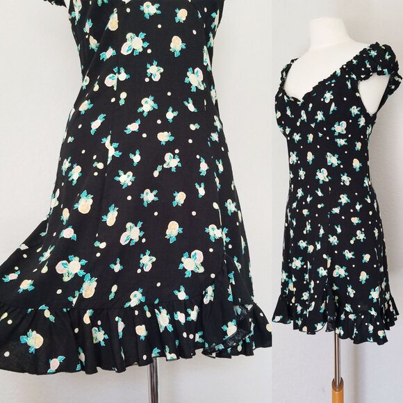 Free People Like A Lady Floral Printed Mini Dress S Black Bustier Open Back $108 - Picture 8 of 15